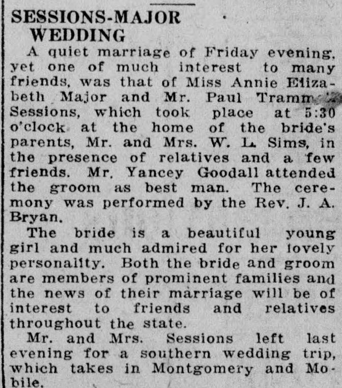 Annie Elizabeth Major-Paul Trammell Sessions